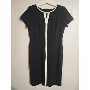 Talbots Dress Sheath Midi Black Heavyweight Short Sleeve Zip Back 8 Round Neck